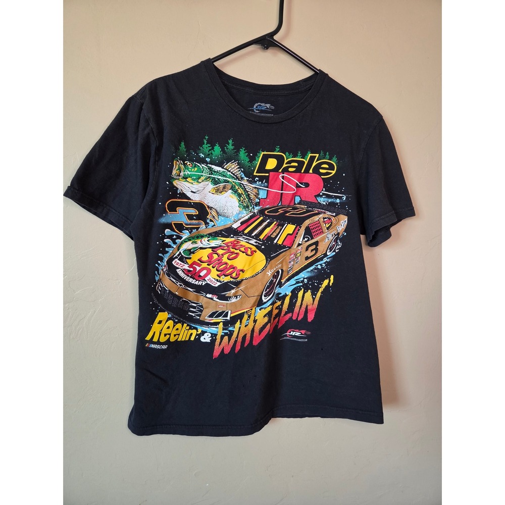 NASCAR Dale Jr Bass Pro Shops 50th Anniversary Shirt Reelin Wheelin Black Med
